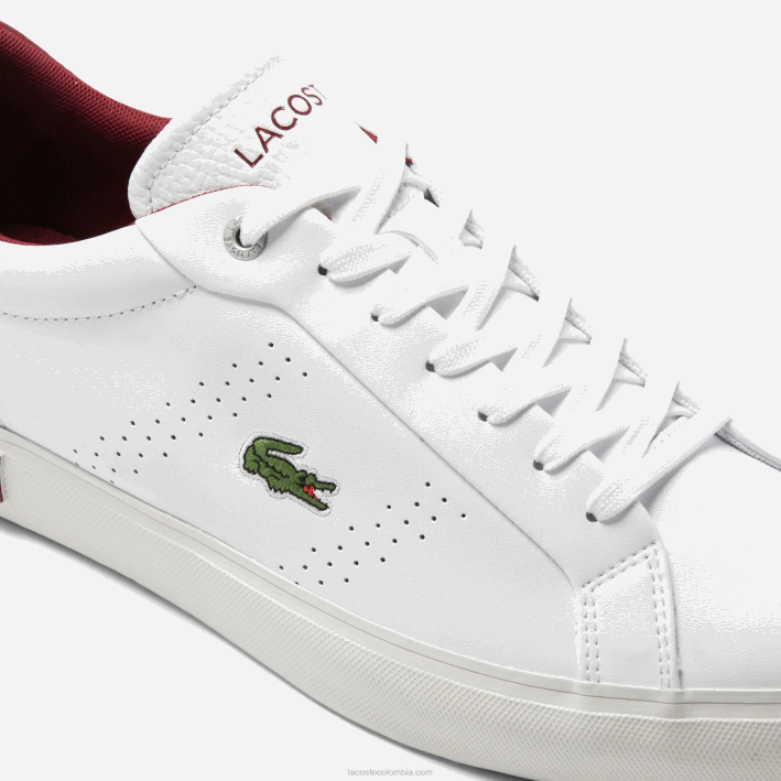 hombres Lacoste 6F241741 blanco y rojo 286 tenis powercourt 2.0 de cuero con tacón pop
