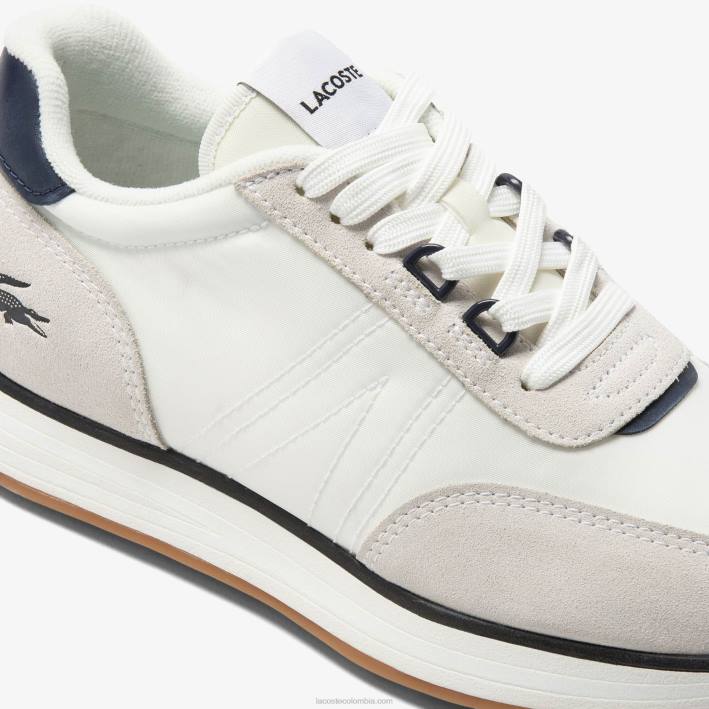 hombres Lacoste 6F241748 blanco y azul marino 042 tenis L-spin de tela