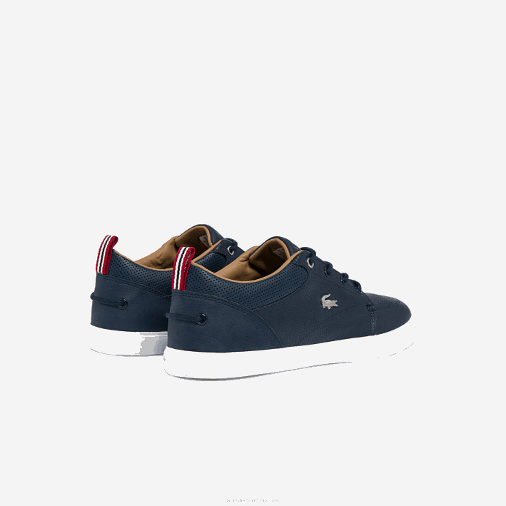 hombres Lacoste 6F241757 azul marino y blanco 092 tenis bayliss de cuero con perforaciones en el cuello