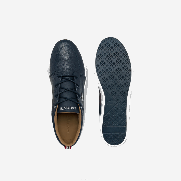 hombres Lacoste 6F241757 azul marino y blanco 092 tenis bayliss de cuero con perforaciones en el cuello