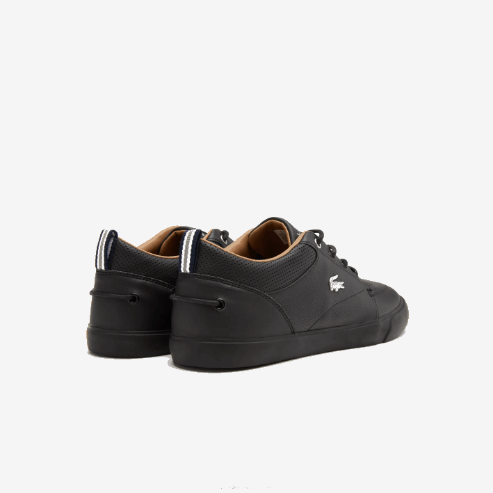 hombres Lacoste 6F241758 negro 02h tenis bayliss de cuero con perforaciones en el cuello