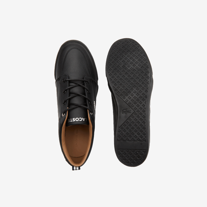 hombres Lacoste 6F241758 negro 02h tenis bayliss de cuero con perforaciones en el cuello