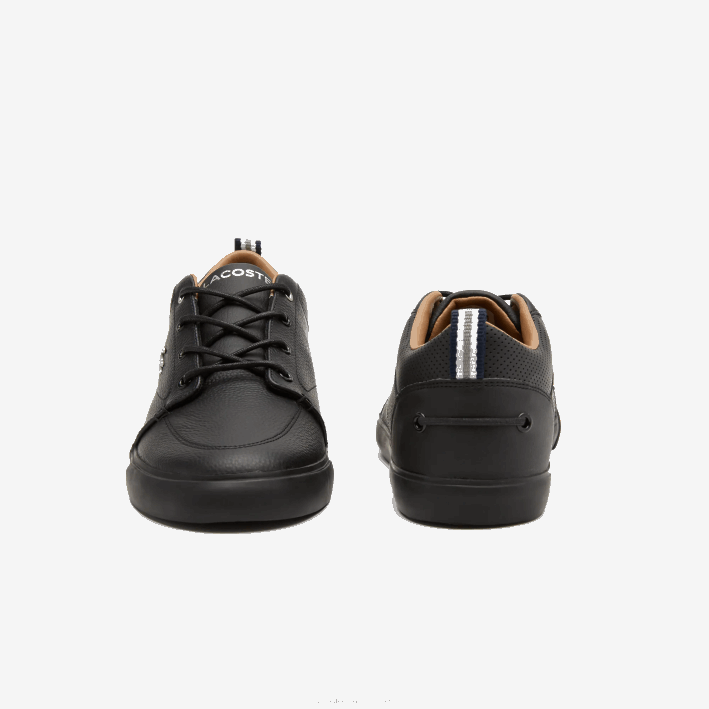 hombres Lacoste 6F241758 negro 02h tenis bayliss de cuero con perforaciones en el cuello