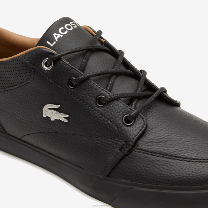 hombres Lacoste 6F241758 negro 02h tenis bayliss de cuero con perforaciones en el cuello