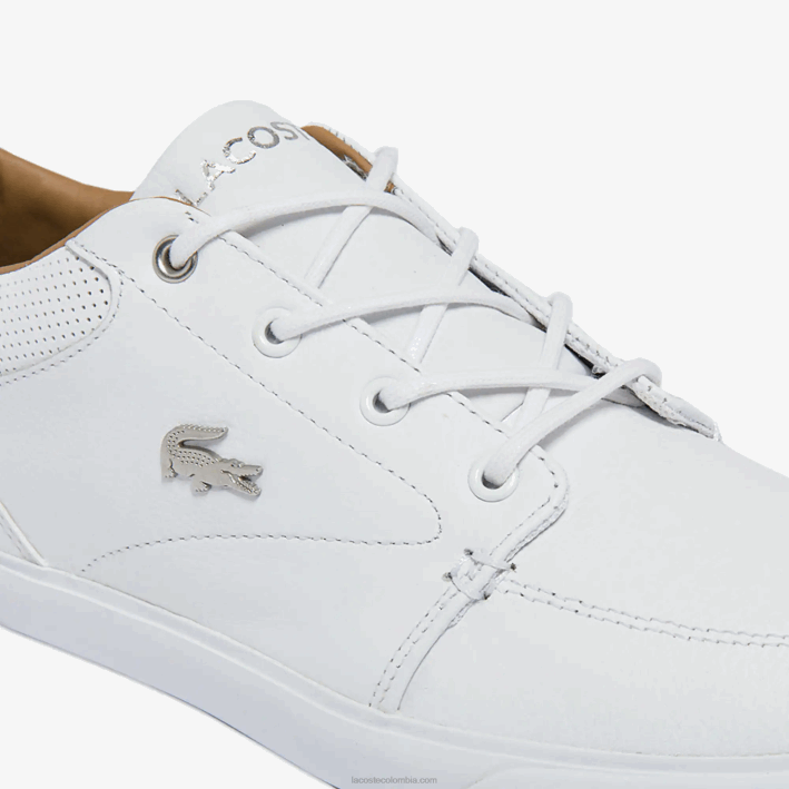 hombres Lacoste 6F241759 blanco 21g tenis bayliss de cuero con perforaciones en el cuello