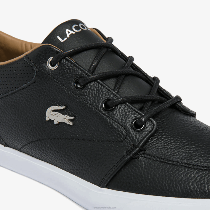 hombres Lacoste 6F241760 blanco y negro 312 tenis bayliss de cuero con perforaciones en el cuello