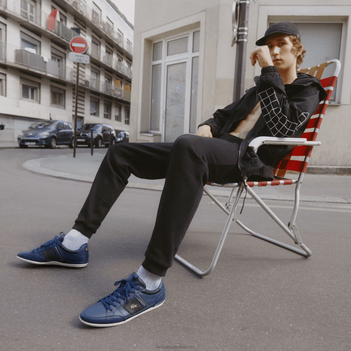 hombres Lacoste 6F241769 azul marino nb0 zapatillas chaymon de piel y fibra de carbono