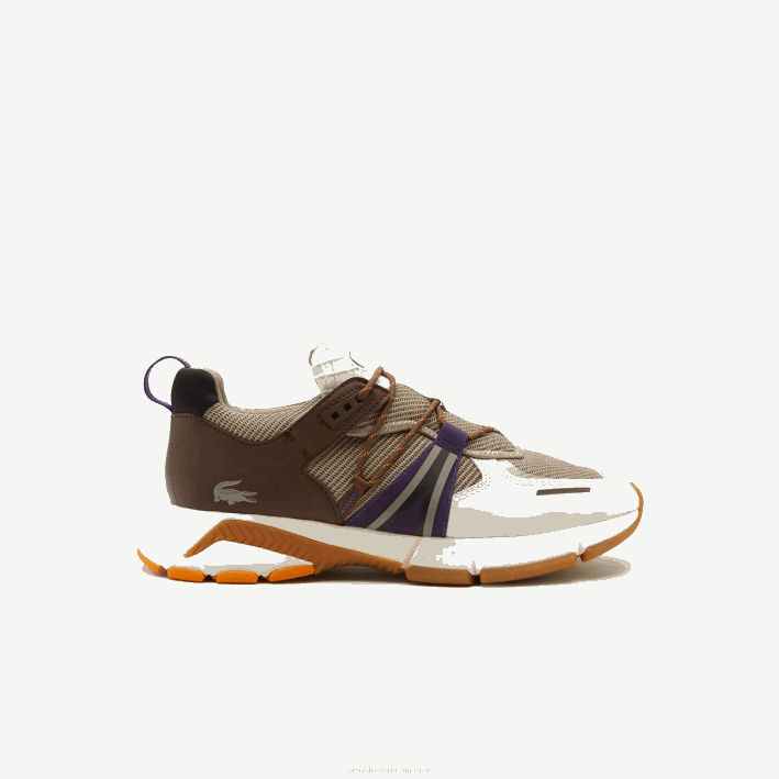 hombres Lacoste 6F241787 blanco roto y gris 2b7 tenis l003 de tela con bloques de color