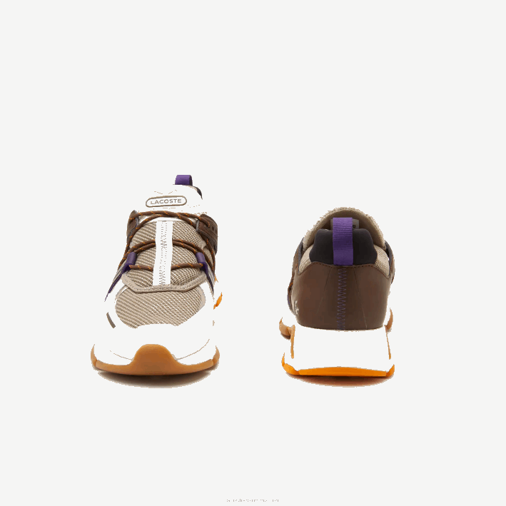 hombres Lacoste 6F241787 blanco roto y gris 2b7 tenis l003 de tela con bloques de color