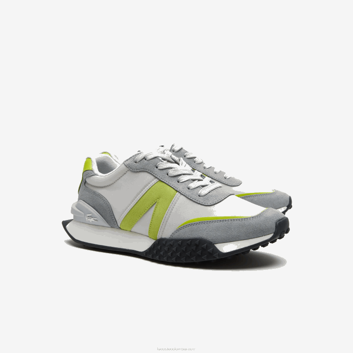 hombres Lacoste 6F241788 gris claro verde 7a8 zapatillas l-spin deluxe de piel en contraste de color