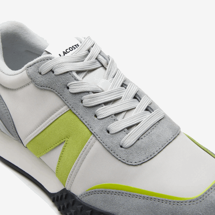 hombres Lacoste 6F241788 gris claro verde 7a8 zapatillas l-spin deluxe de piel en contraste de color