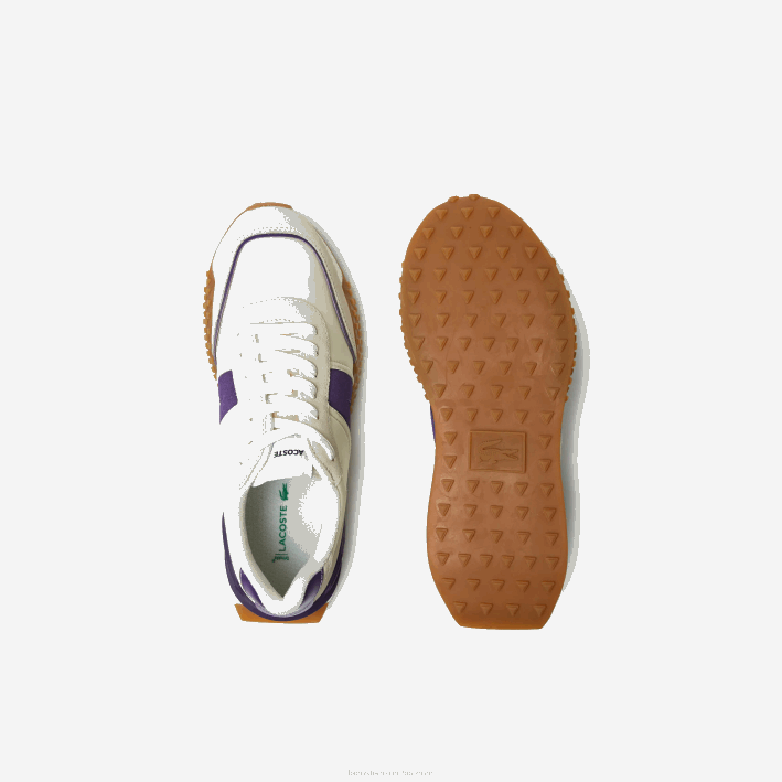 hombres Lacoste 6F241789 blanquecino y morado aja zapatillas l-spin deluxe de piel en contraste de color