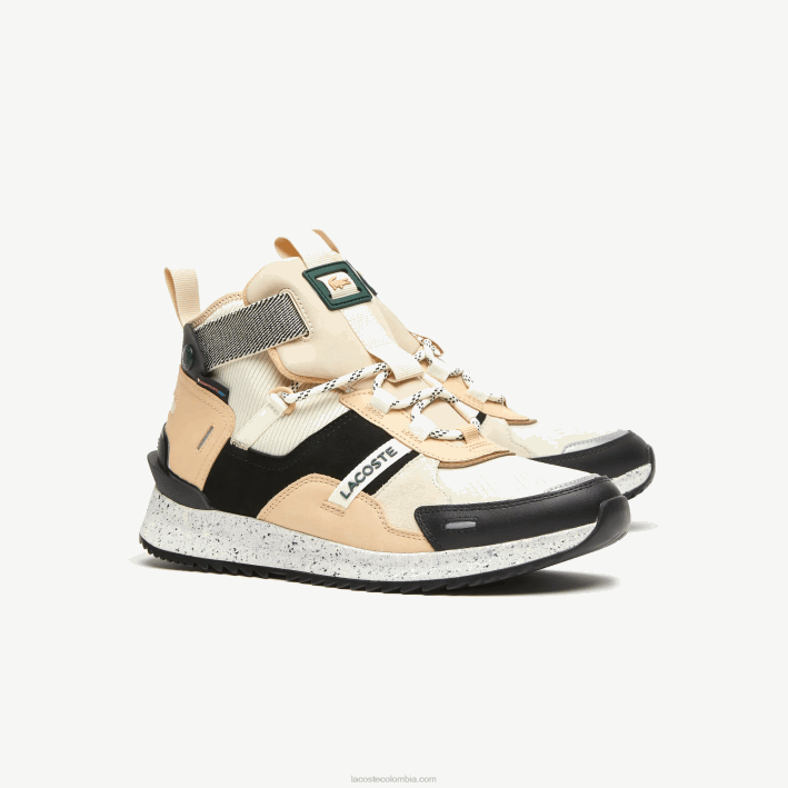 hombres Lacoste 6F241792 negro y blanco roto 454 zapatos de exterior de piel con colores pop run breaker