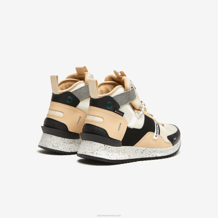 hombres Lacoste 6F241792 negro y blanco roto 454 zapatos de exterior de piel con colores pop run breaker