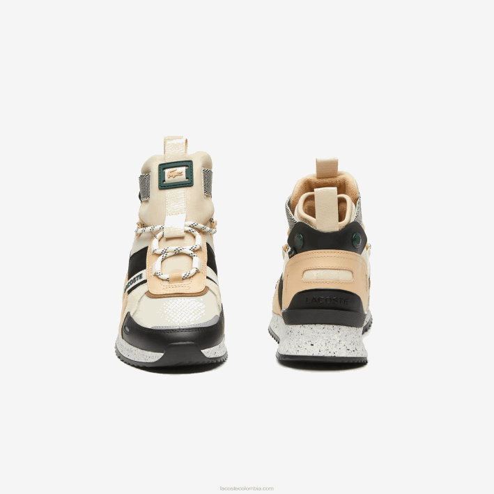 hombres Lacoste 6F241792 negro y blanco roto 454 zapatos de exterior de piel con colores pop run breaker