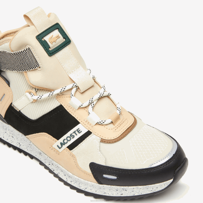 hombres Lacoste 6F241792 negro y blanco roto 454 zapatos de exterior de piel con colores pop run breaker