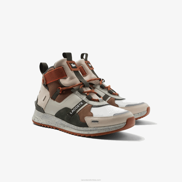 hombres Lacoste 6F241793 marrón blanco 2c3 zapatos de exterior de piel con colores pop run breaker