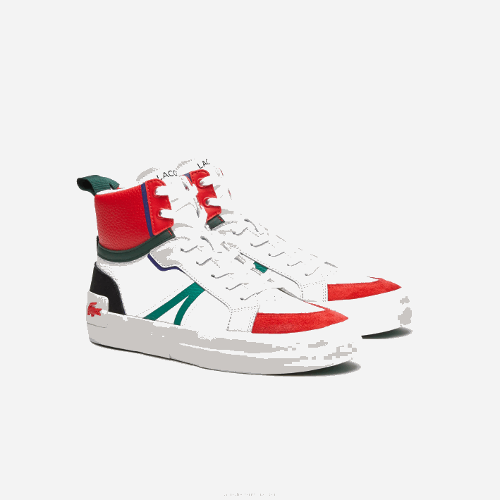 hombres Lacoste 6F241794 blanco y rojo 286 zapatillas l004 mid de piel