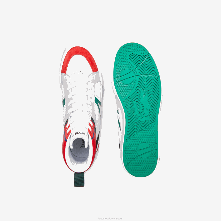 hombres Lacoste 6F241794 blanco y rojo 286 zapatillas l004 mid de piel