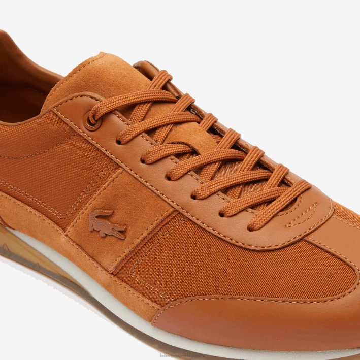 hombres Lacoste 6F241800 marrón blanco 2c3 tenis angulares de tela con tacón pop