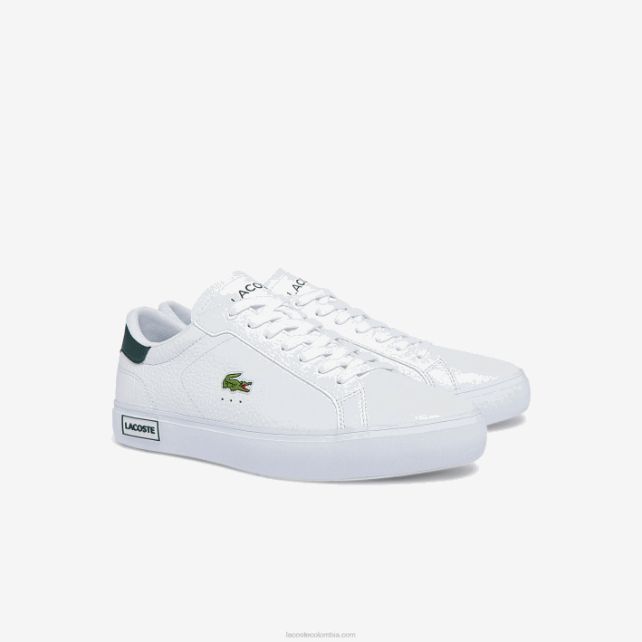hombres Lacoste 6F241806 blanco y verde oscuro 1r5 zapatillas powercourt de piel