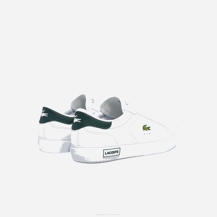 hombres Lacoste 6F241806 blanco y verde oscuro 1r5 zapatillas powercourt de piel