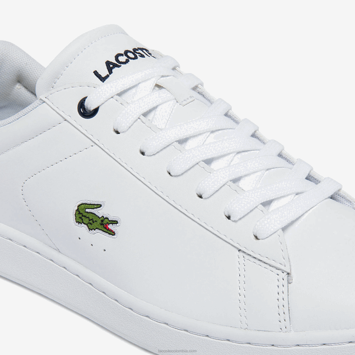 hombres Lacoste 6F241815 blanco y azul marino 042 tenis carnaby bl de piel