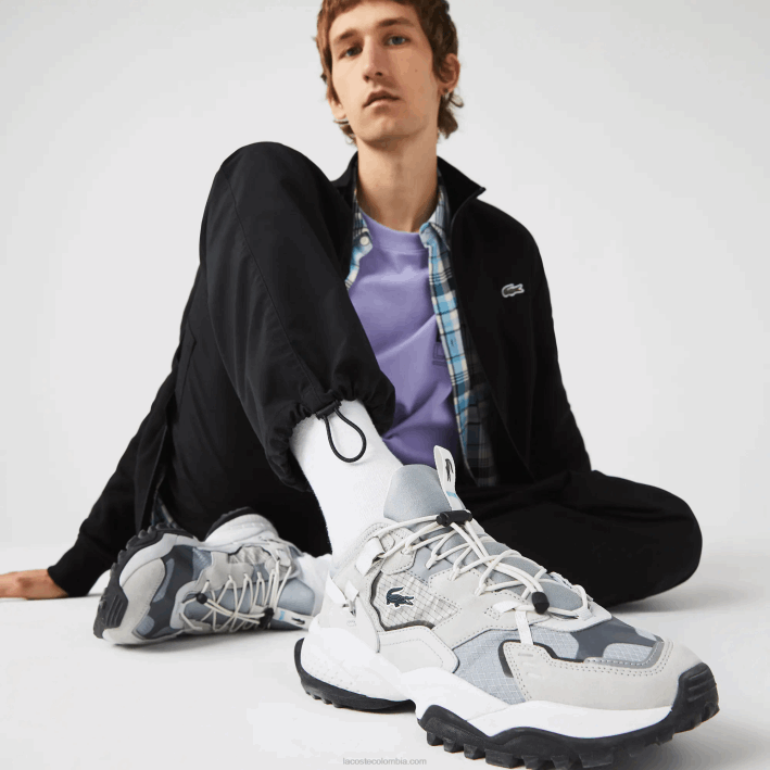 hombres Lacoste 6F241827 gris claro y negro gb7 zapatillas l-guard breaker de textil y ante