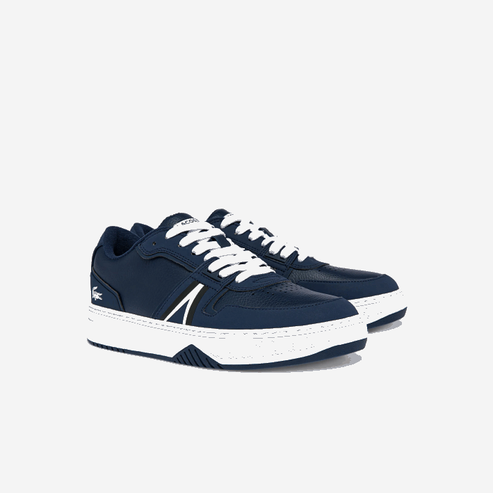 hombres Lacoste 6F241829 azul marino y blanco 092 zapatillas l001 de piel con detalles pop