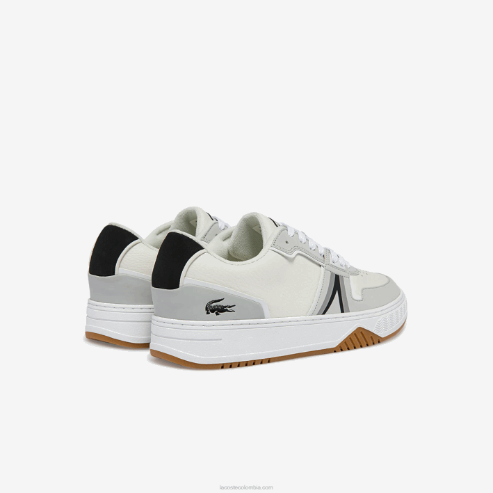 hombres Lacoste 6F241830 blanco y negro 147 zapatillas l001 de piel con detalles pop