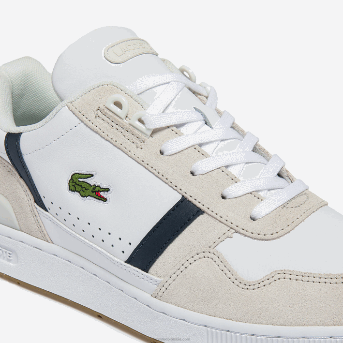 hombres Lacoste 6F241836 blanco/azul marino y rojo 407 zapatillas t-clip tricolor de piel y ante