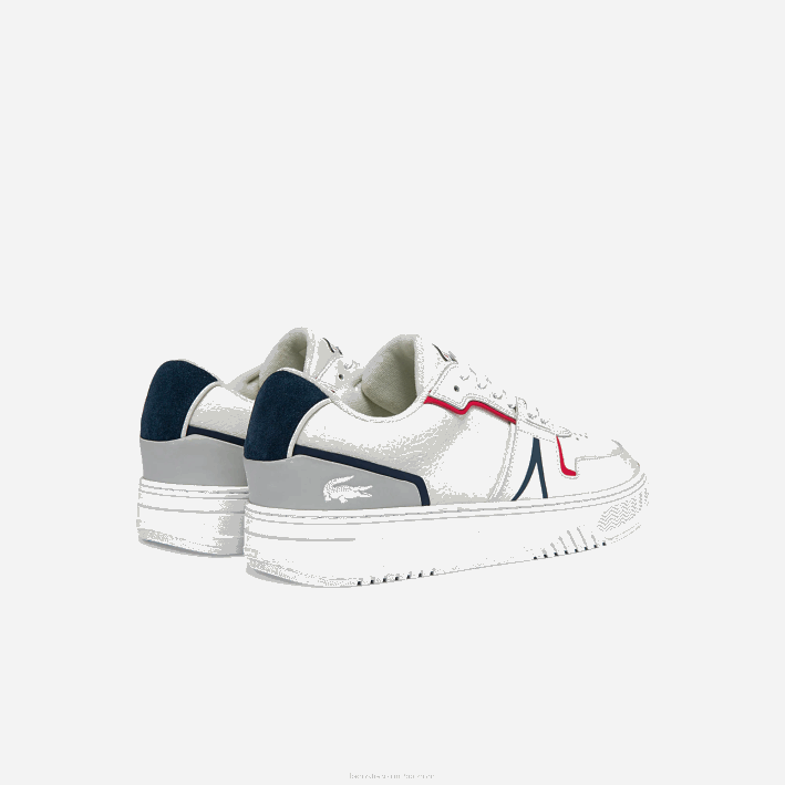 hombres Lacoste 6F241841 blanco/azul marino y rojo 407 zapatillas l001 de piel