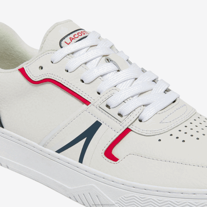 hombres Lacoste 6F241841 blanco/azul marino y rojo 407 zapatillas l001 de piel
