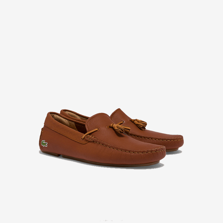 hombres Lacoste 6F241843 chicle marrón 524 mocasín piloto de piel con borlas grabadas