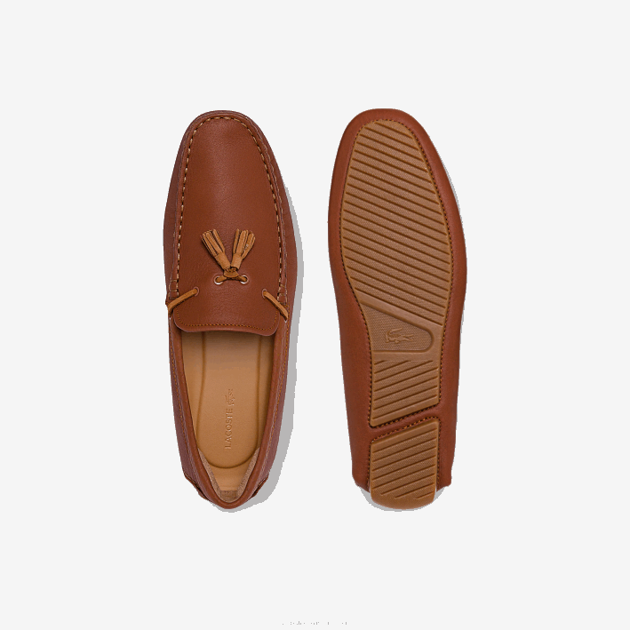 hombres Lacoste 6F241843 chicle marrón 524 mocasín piloto de piel con borlas grabadas