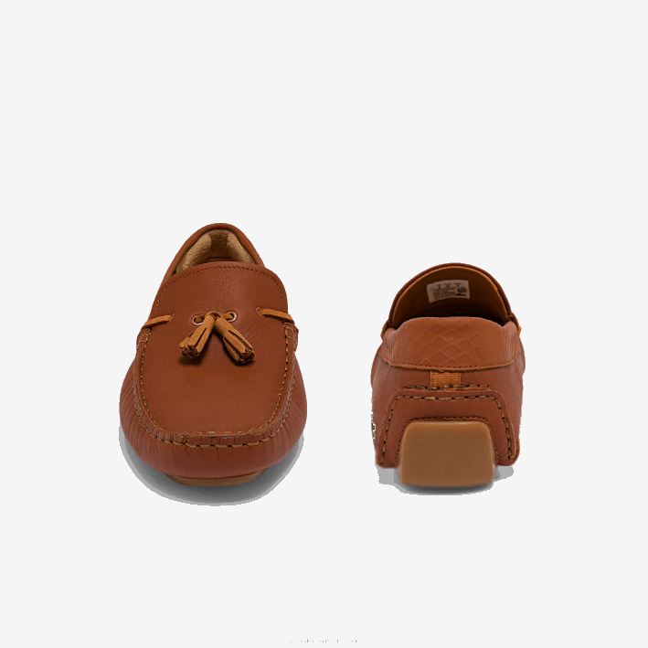hombres Lacoste 6F241843 chicle marrón 524 mocasín piloto de piel con borlas grabadas