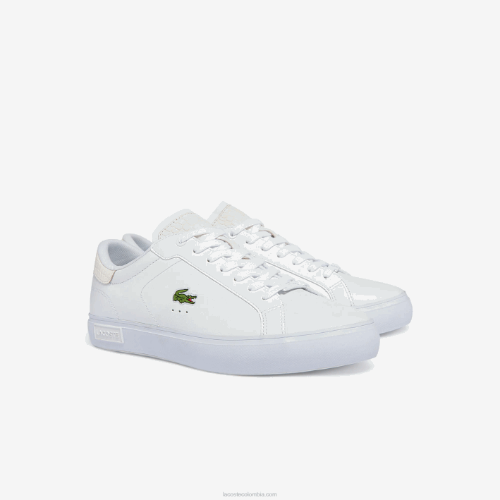 hombres Lacoste 6F241845 blanco 21g zapatillas powercourt de piel bruñida