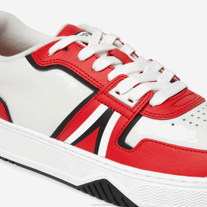 hombres Lacoste 6F241853 rojo blanco 17k zapatillas l001 de piel en contraste de color
