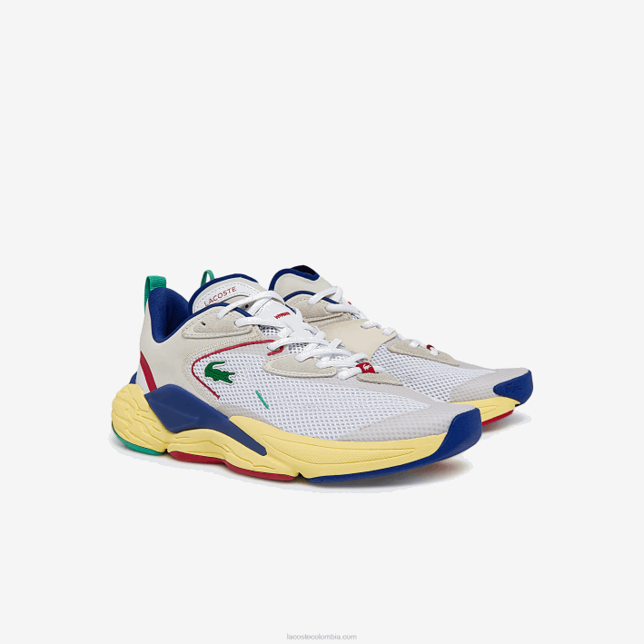 hombres Lacoste 6F241857 blanco roto y azul 2q9 zapatillas aceshot de tejido y material sintético