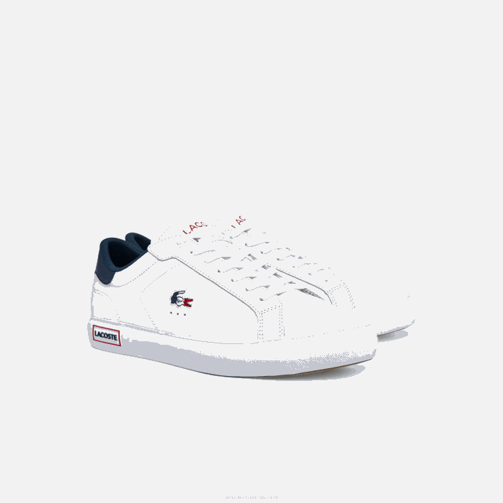 hombres Lacoste 6F241858 blanco/azul marino y rojo 407 zapatillas powercourt tricolor de piel