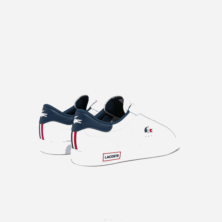 hombres Lacoste 6F241858 blanco/azul marino y rojo 407 zapatillas powercourt tricolor de piel