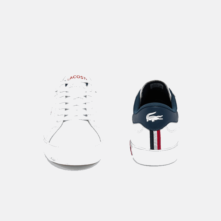 hombres Lacoste 6F241858 blanco/azul marino y rojo 407 zapatillas powercourt tricolor de piel