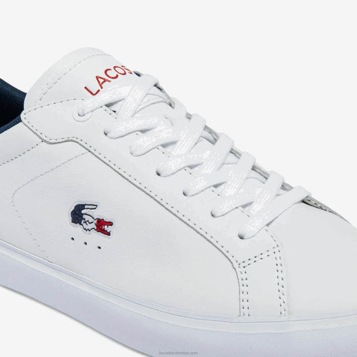 hombres Lacoste 6F241858 blanco/azul marino y rojo 407 zapatillas powercourt tricolor de piel