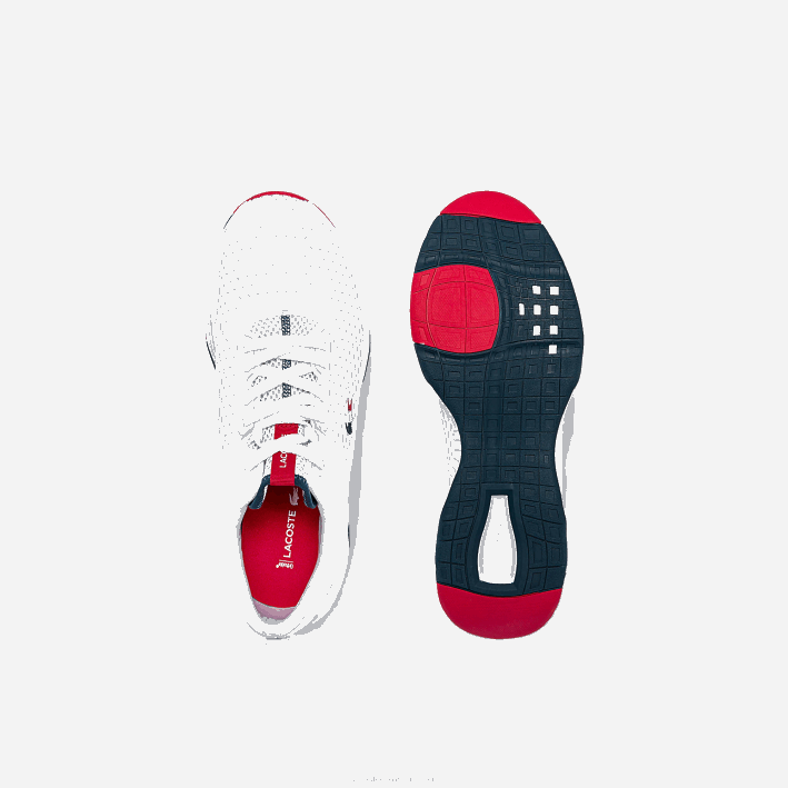 hombres Lacoste 6F241861 blanco/azul marino y rojo 407 zapatillas Court Drive de tejido texturizado