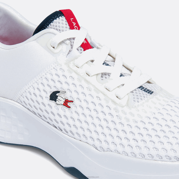 hombres Lacoste 6F241861 blanco/azul marino y rojo 407 zapatillas Court Drive de tejido texturizado