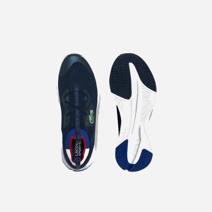 hombres Lacoste 6F241862 azul marino y blanco 092 tenis run spin de tejido de punto