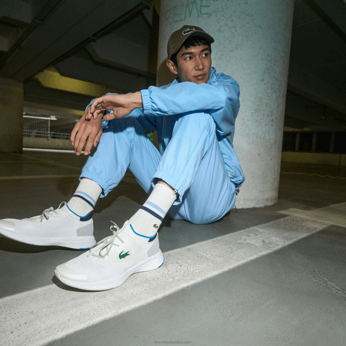 hombres Lacoste 6F241863 blanco/azul 080 tenis run spin de tejido de punto