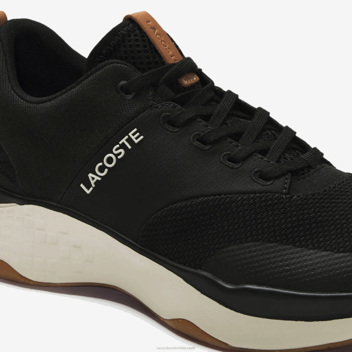 hombres Lacoste 6F241868 negro y blanco roto 454 tenis court-drive plus de tela con bloques de color