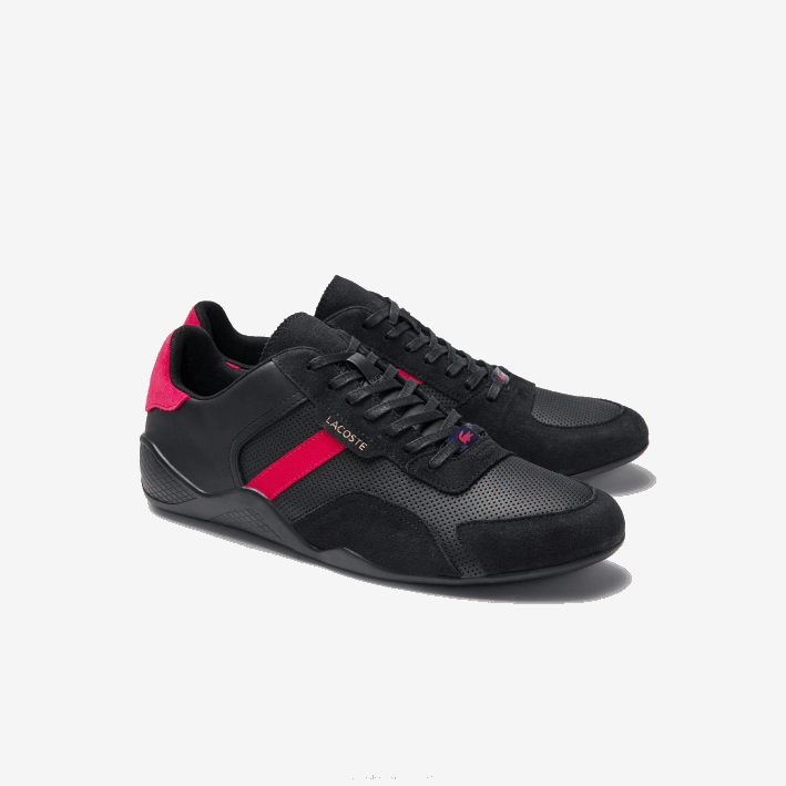 hombres Lacoste 6F241869 negro rojo 1b5 zapatillas hapona de piel sintética