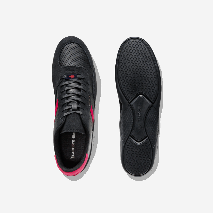 hombres Lacoste 6F241869 negro rojo 1b5 zapatillas hapona de piel sintética